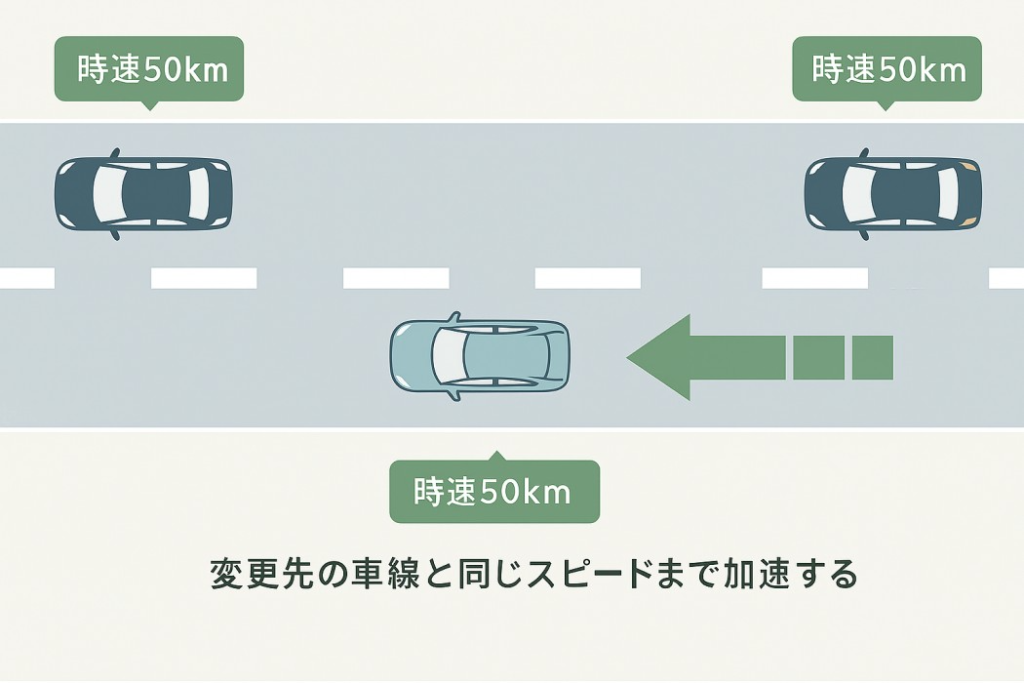 車線変更のコツ、後方の車とスピードを合わせる
